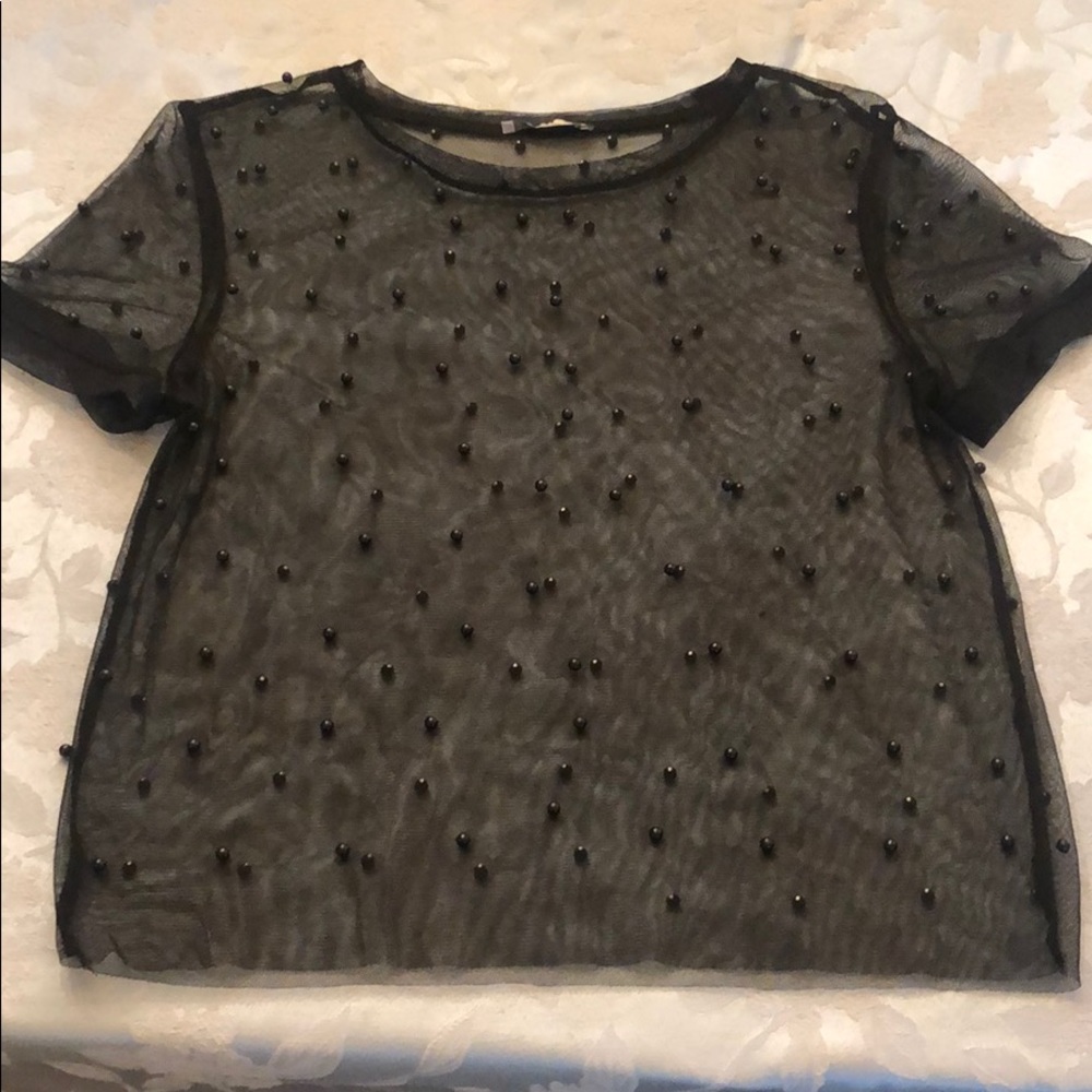 Zara tulle t-shirt with faux pearls - Picture 3 of 5